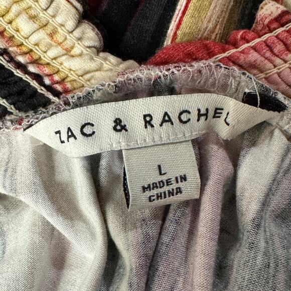 Zac & Rachel Large Top Abstract Striped Smocked V-Neck Long Sleeve Stretch Multi - Picture 9 of 9